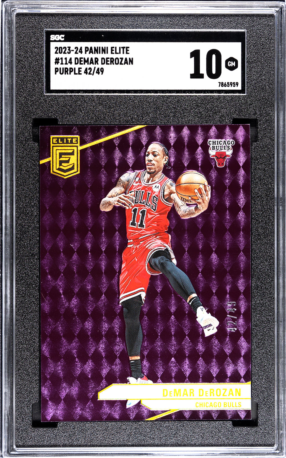 derozan_demar_2023-24_panini_elite_114_demar_derozan_purple_42-49_sgc-grade-10_auth-7865959