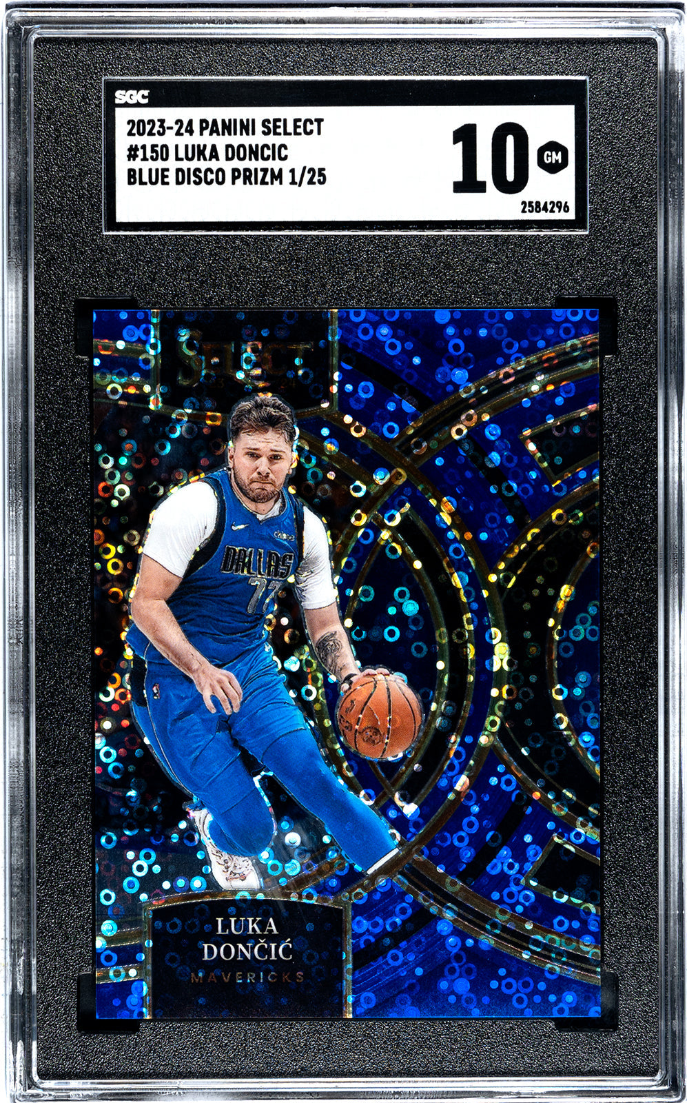 doncic_luka_2023-24_panini_select_150_luka_doncic_blue_disco_prizm_1-25_sgc-grade-10_auth-2584296