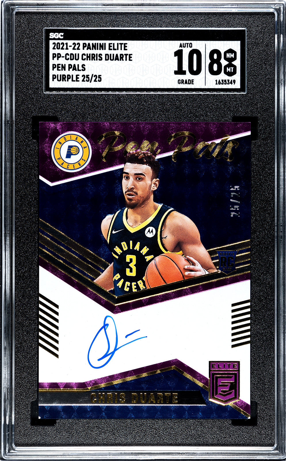 duarte_chris_2021-22_panini_elite_pp-cdu_chris_duarte_pen_pals_purple_25-25_sgc-grade-8-auto-10_auth-1635349